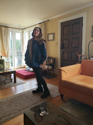 Customer photo review of Style hooded patchwork  tunics for women denim blue Plus Size Clothing outwear