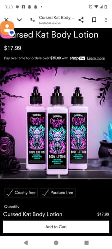 Customer photo review of Cursed Kat Body Lotion