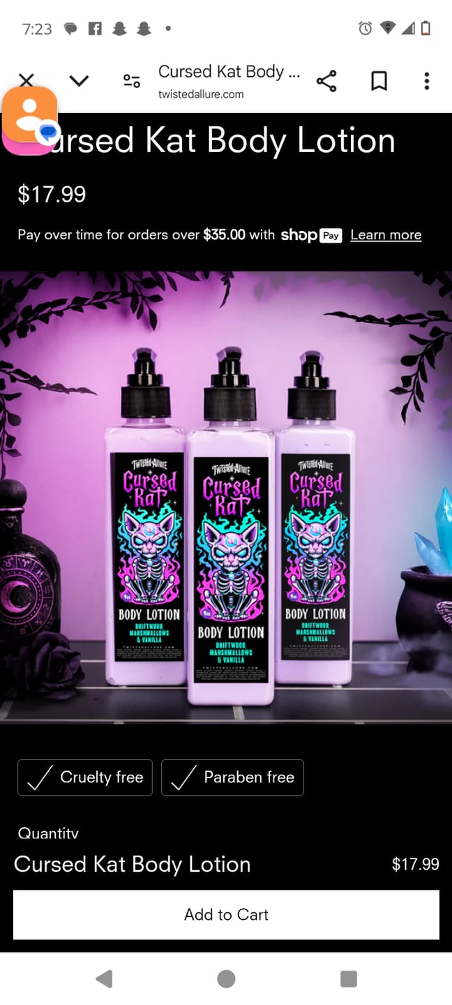 Customer photo review of Cursed Kat Body Lotion