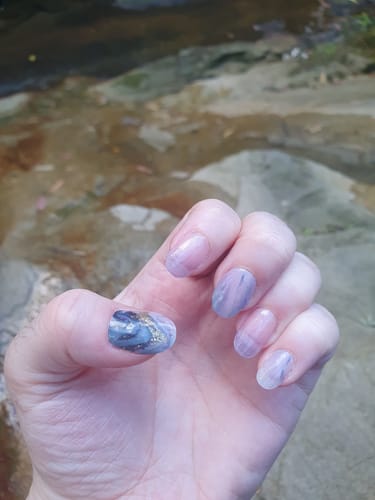 Customer photo review of Lavender Haze Shimmer DIY Semicured Gel Nail Sticker Kit (LIMITED EDITION)