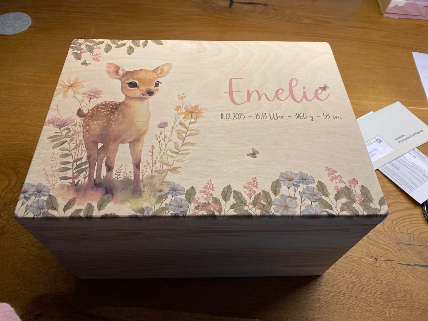 Customer photo review of Personalisierte Erinnerungskiste Reh im Wald