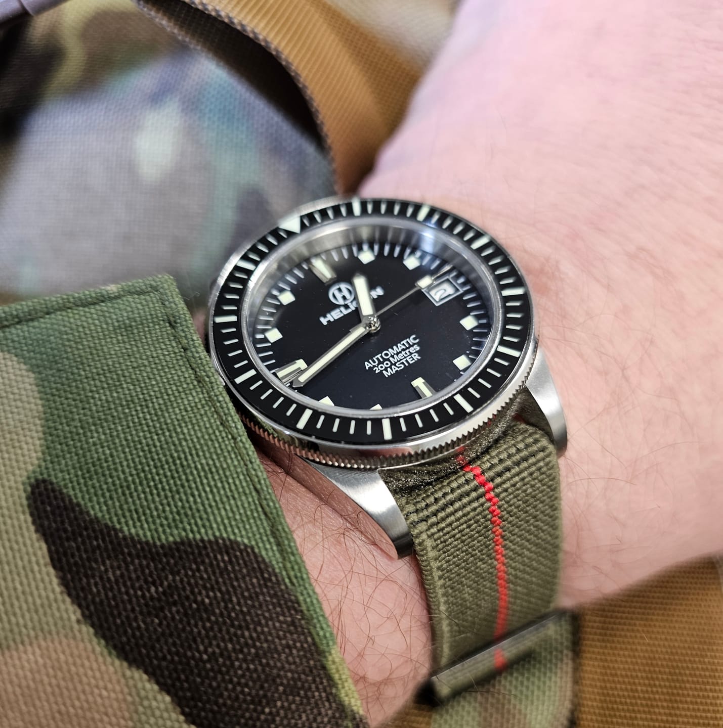 Customer photo review of Marine Nationale Military Style Elastic Strap - Green & Red with Black Buckles PVD