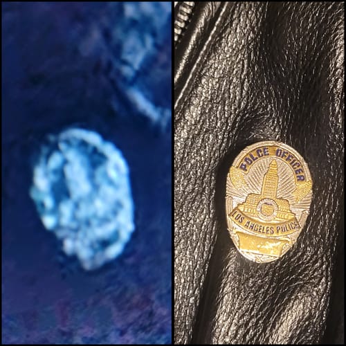 Customer photo review of US Police Badge Cop Brooch Lapel Pin Mini Version (7 Optional Styles)