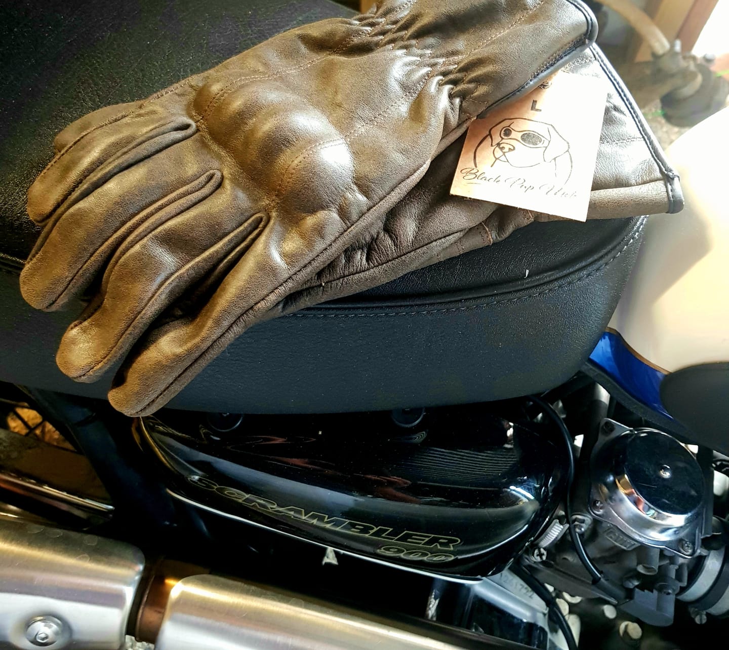 Customer photo review of 'The Original' | Retro Motorbike Gloves Gauntlet | Brown Distressed Leather