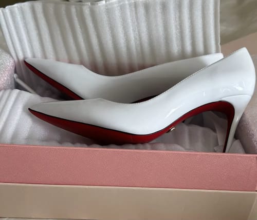 Customer photo review of Tatianna White Red Bottom Heels