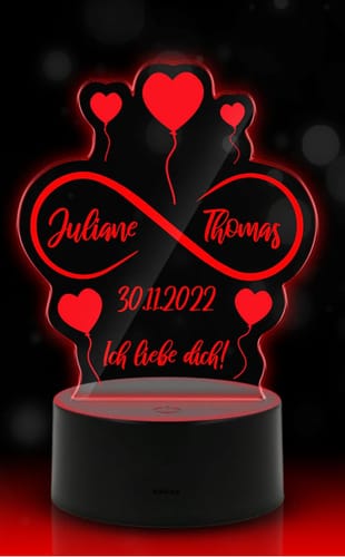 Kundenbewertung mit Foto zu Graviertes Acrylglas im Unendliche Liebe Design mit LED-Sockel