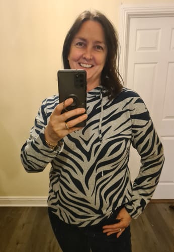 Customer photo review of Brianna Blue Fine Knit Hoodie