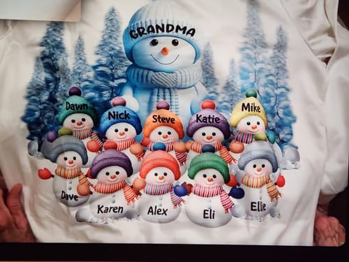 Customer photo review of Christmas Blue Vibe Snowman Grandma Mom Colorful Kids Personalized Sweatshirt