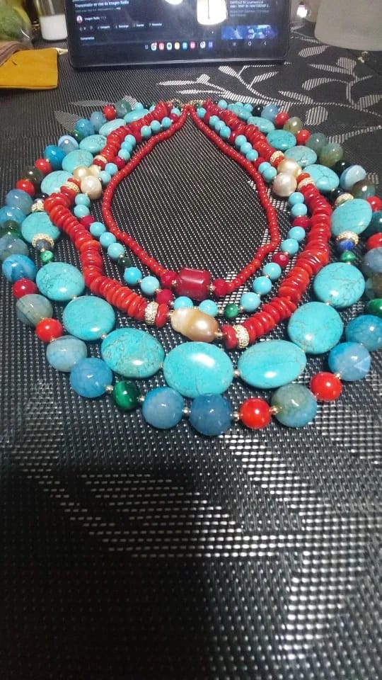 Customer photo review of Five-Row Necklace With Lapis, Keshi Pearls And Copper — Crimson Red | KIMLUD
