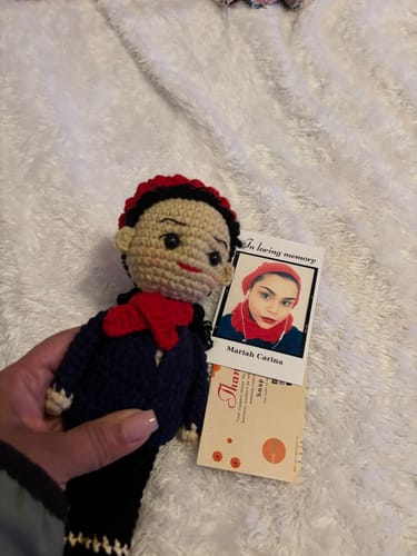 Customer photo review of Dolly® Personalized Crochet Doll with Photo Card