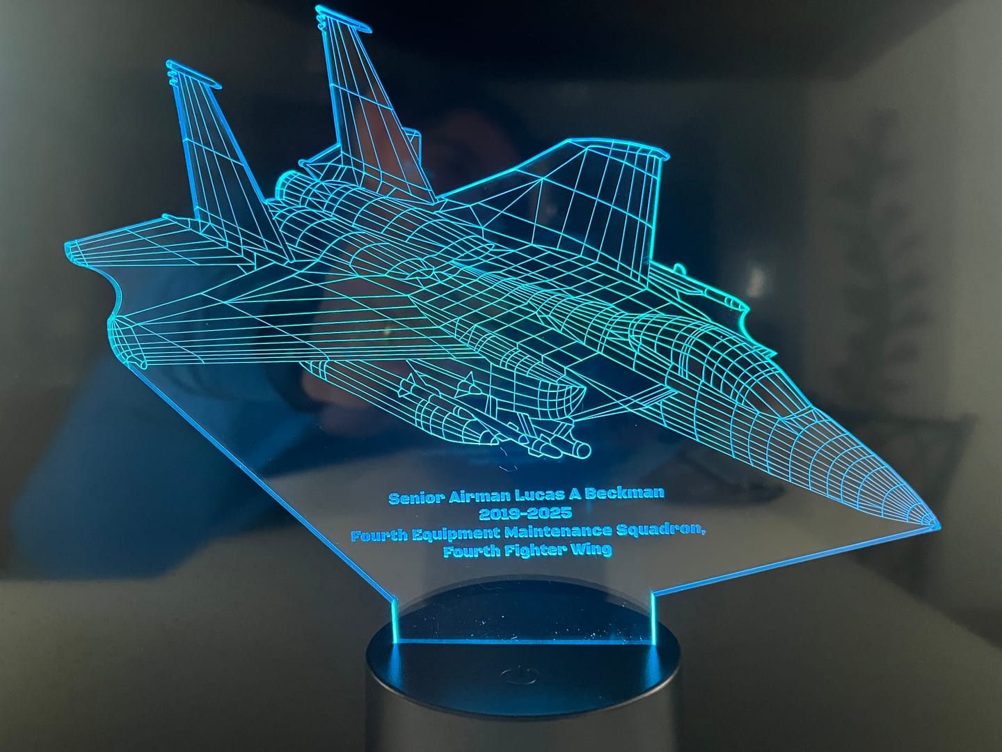 Customer photo review of F-15E Strike Eagle Jet - 3D Optical Illusion Lamp