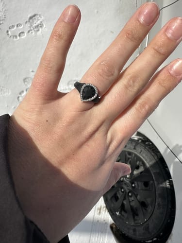 Customer photo review of New! Pear Silicone Ring with Metal Frame and Stones