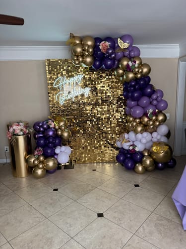 Customer photo review of Light Gold Shimmer Wall Panels – Easy Setup Wedding/Event/Theme Party Decorations