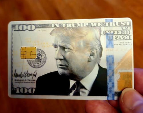 Customer photo review of Trump 100 Dollar Bill Credit Card Skin Decal