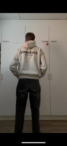 Customer photo review of Fear of God Essentials Hoodie 'Light Oatmeal'