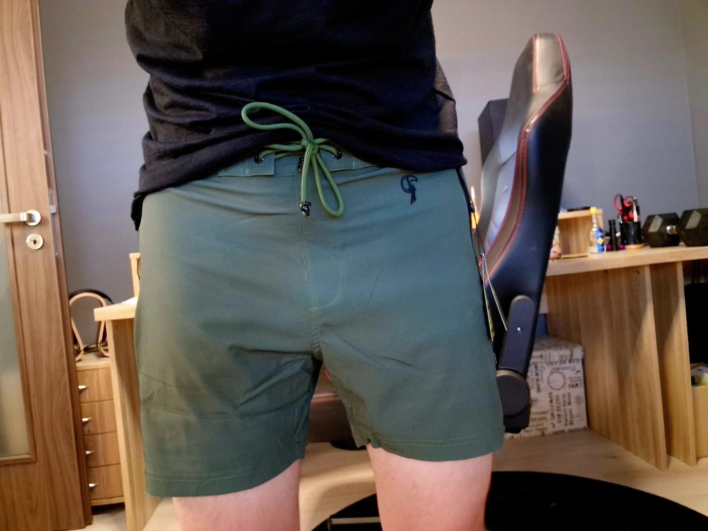 Customer photo review of Khaki Green Swim Trunks - 5"
