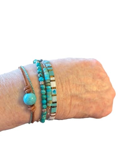 Customer photo review of Single Bead Turquoise Leather Bracelet