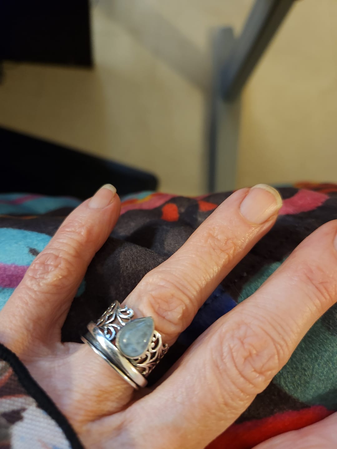 Customer photo review of Teardrop Aquamarine Fidget Ring Sterling Silver