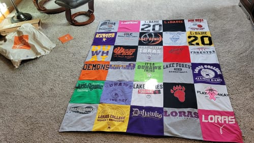 T-shirt quilt featuring loras college, lake forrest by Mary from WI
