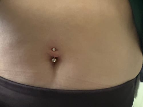 Customer photo review of Classique Bezel Set Belly Ring in 14K Yellow Gold