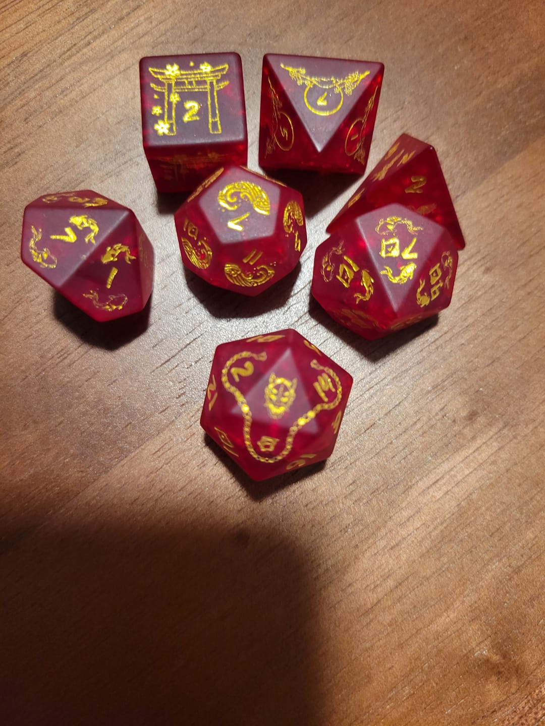 Customer photo review of Japanese Frosted Red Glass Dice Set - Dice Around the World Collection