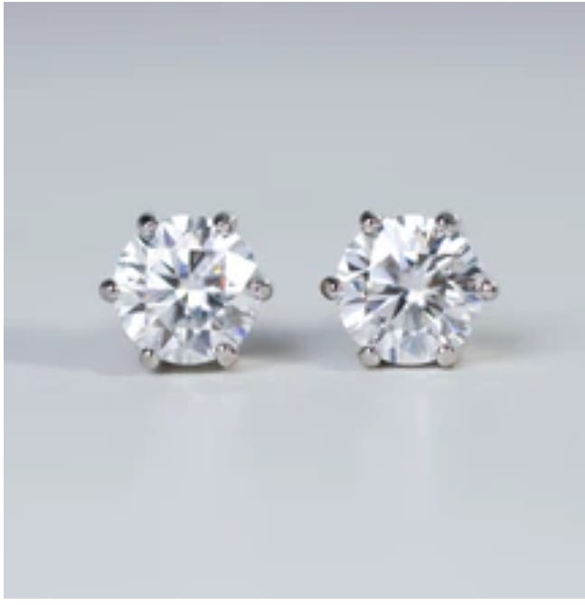 Customer photo review of Round Solitaire Stud Earrings - 6 Prongs - Moissanite
