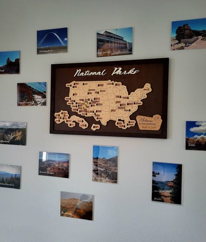 Customer photo review of US Wooden National Parks Travel Map With Trees To Record Park Visits (Coffee)