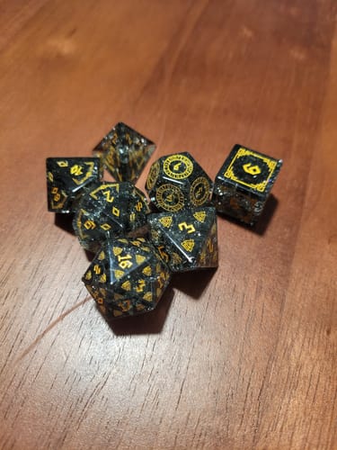 Customer photo review of Nordic Black Shattered Glass Dice Set - Dice Around the World Collection