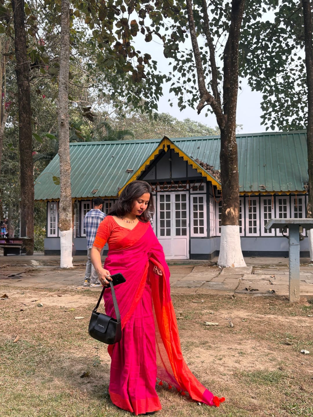 Customer photo review of Pink Orange Soft Cotton  Saree