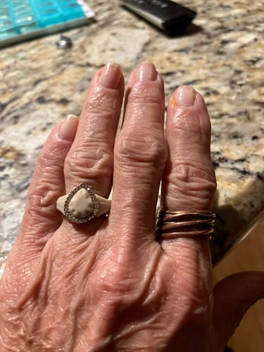 Customer photo review of New! Pear Silicone Ring with Metal Frame and Stones