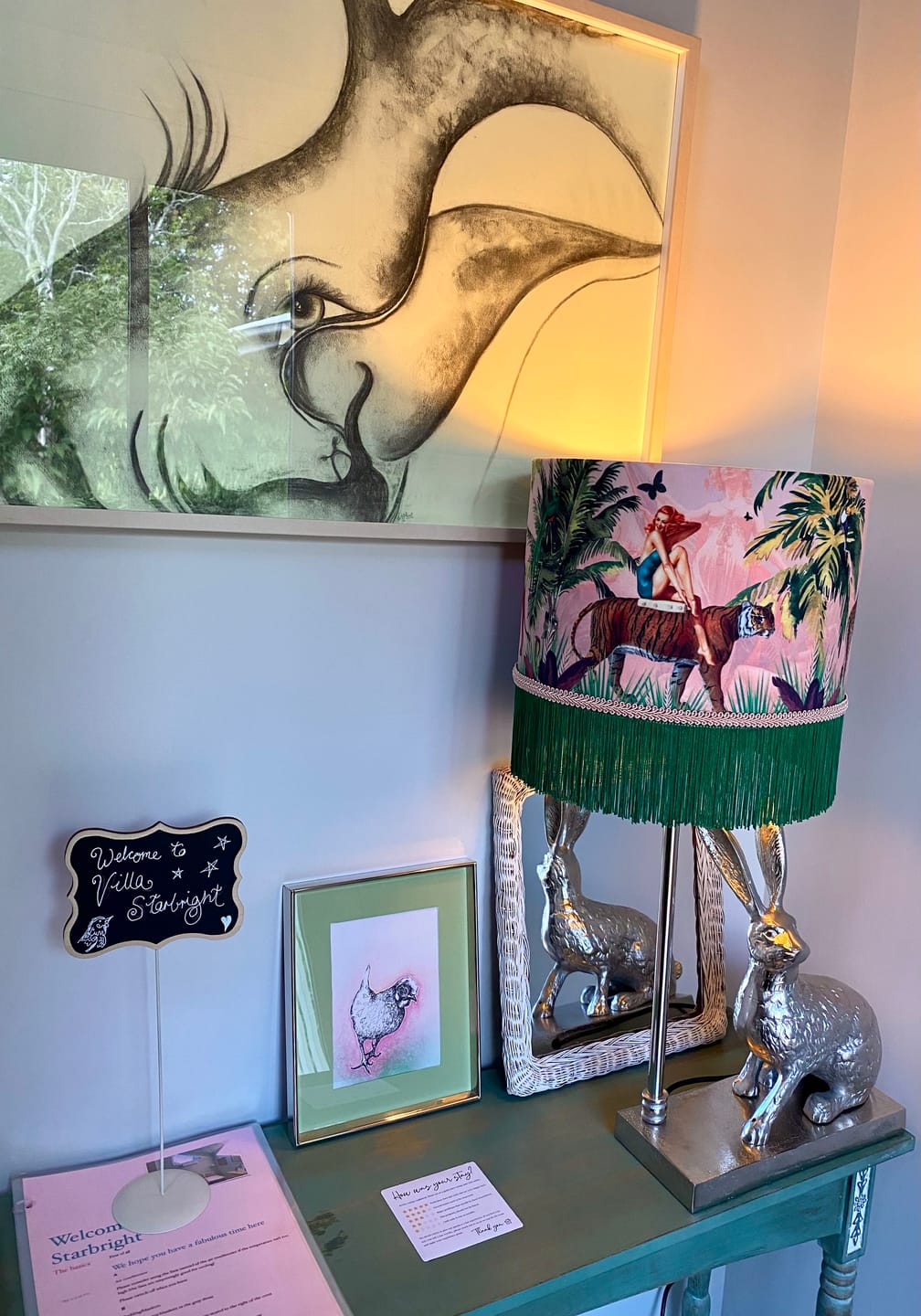 Customer photo review of Jungle Walk Pink Fringed Drum Lampshade