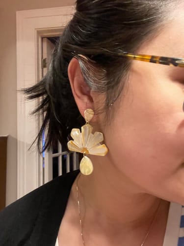 Customer photo review of Araw Filipino Sun Earrings In Mother of Pearl