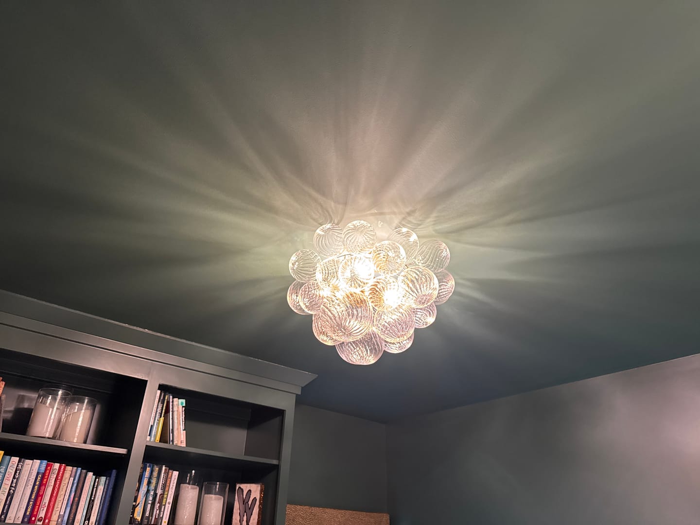 Customer photo review of 3-Light Cluster Ribbed Glass Bubble Semi Flush Chandelier