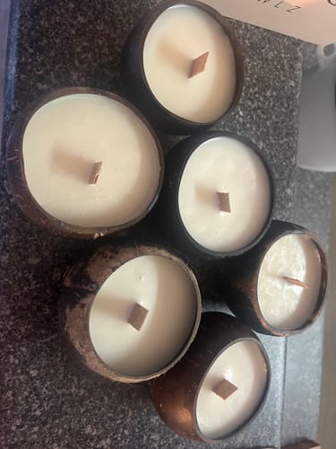 Customer photo review of Candle Making Kit – Combo 3 Smooth & 3 Natural Coconut Bowls