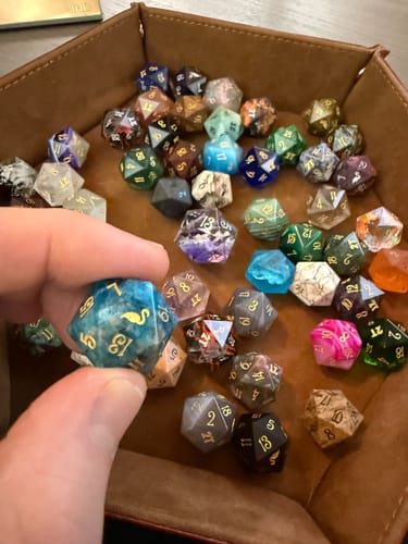 Customer photo review of URWizards Custom font style for dice, Custom initial on Dice, Dnd Natural Gemstone Dice MTG Game