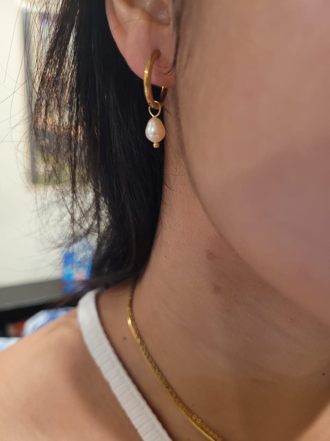 Customer photo review of Pink Freshwater Pearl Bella Hoop Earrings