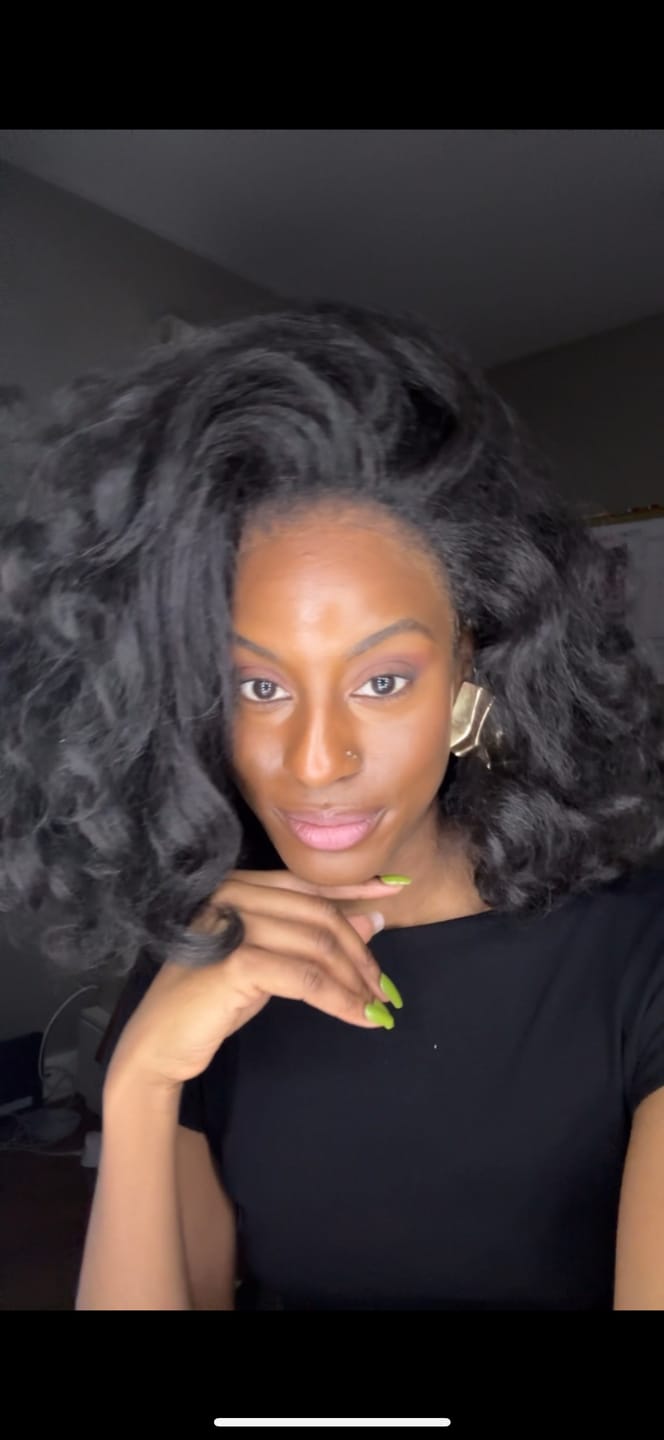 Customer photo review of Sensationnel Curls Kinks Textured Lace Kinky Edges Glueless HD Lace Front Wig - Y-PART KINKY ROLLER SET 16"