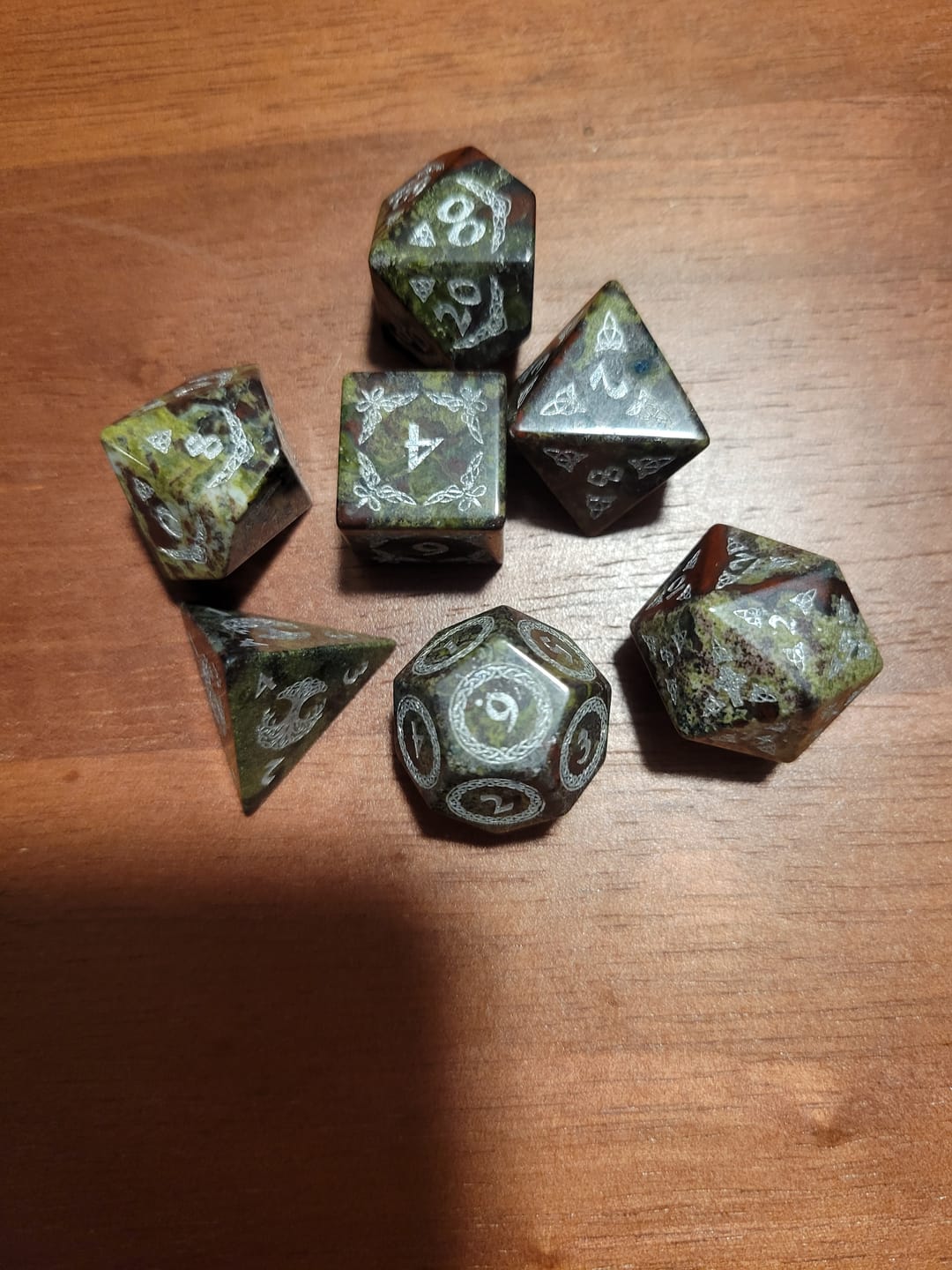 Customer photo review of Celtic Dragon Blood Jasper Stone Dice Set – Dice Around the World Collection