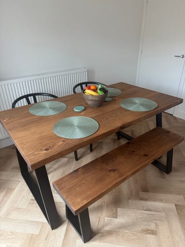 Customer photo review of Industrial Dining Table with Trapezium Leg