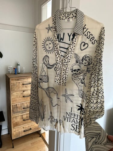 Customer photo review of Live By Water Satin Unique Print Tassle Shirt and Elastic Waist Shorts Set