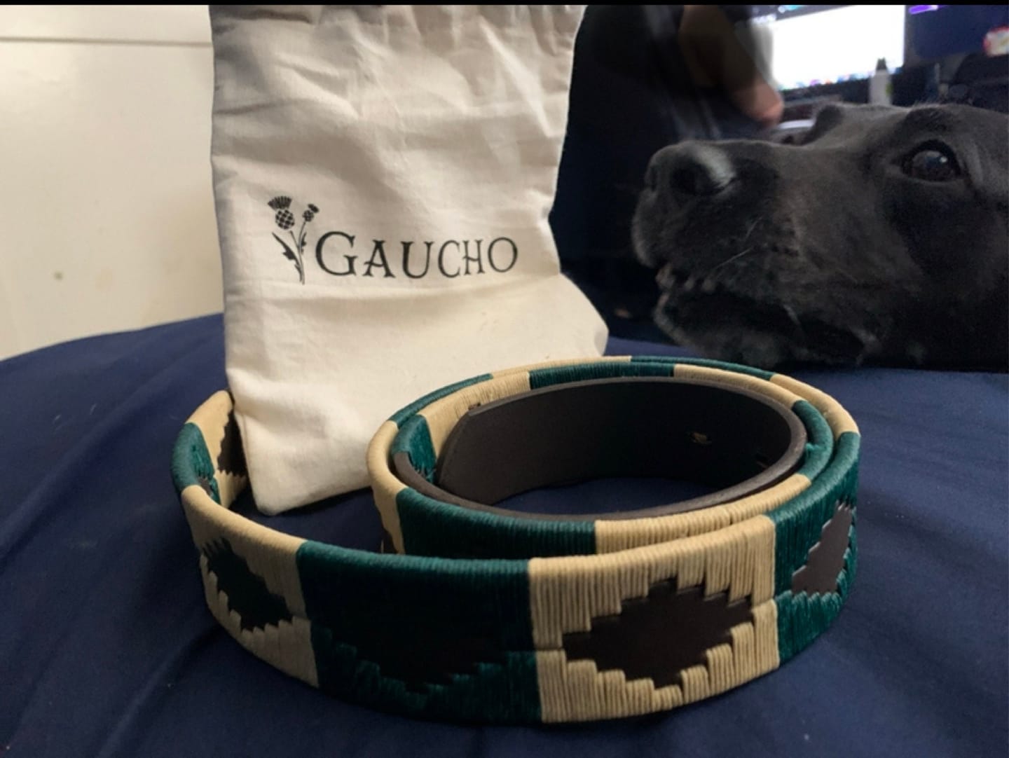 Customer photo review of Embroidered Belt (Green and Tan)