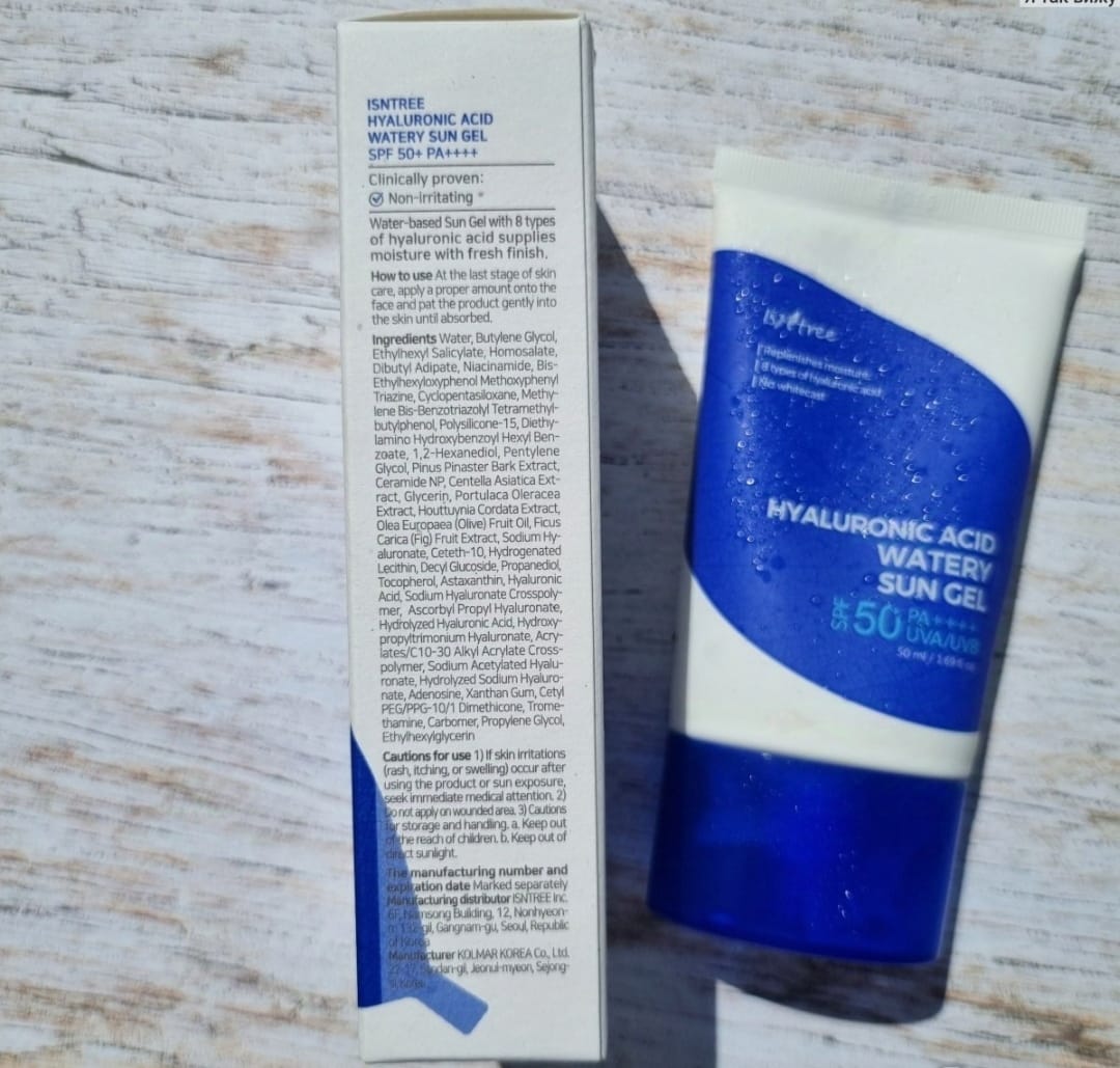 Customer photo review of Mitrinošs saules aizsarggels ar hialuronskābi ISNTREE Hyaluronic Acid Watery Sun Gel