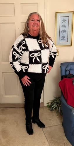 Customer photo review of Checker & Bow Embroidered Knit Sweater