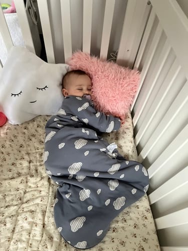 Customer photo review of Organic Cotton & Camel Wool Long Sleeve Sleep Sack 1.0 TOG - Blue Sky