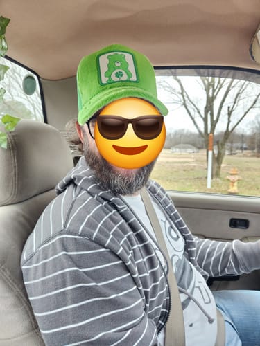 Customer photo review of OVERLORD X Care Bears:  Good Luck Bear Trucker Cap