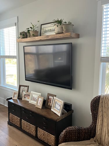 Customer photo review of Distressed 3" Thick Floating Shelves