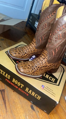 Customer photo review of Honey Caiman Neck Leather Boots - Square Toe