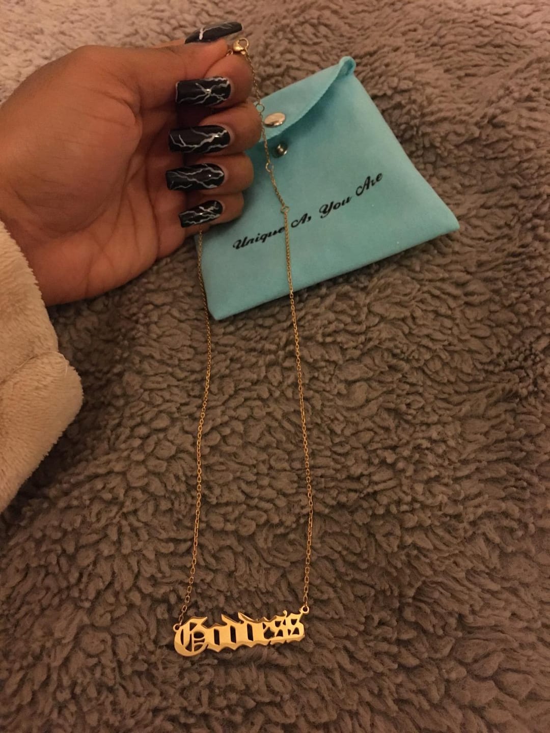 Customer photo review of CUSTOM OLD ENGLISH NAME NECKLACE