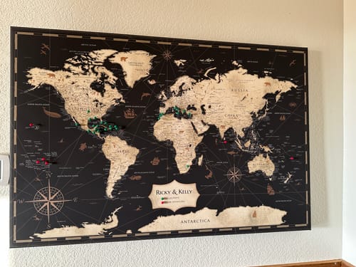 Customer photo review of Pinnable World Journey Map • Rustic Gold