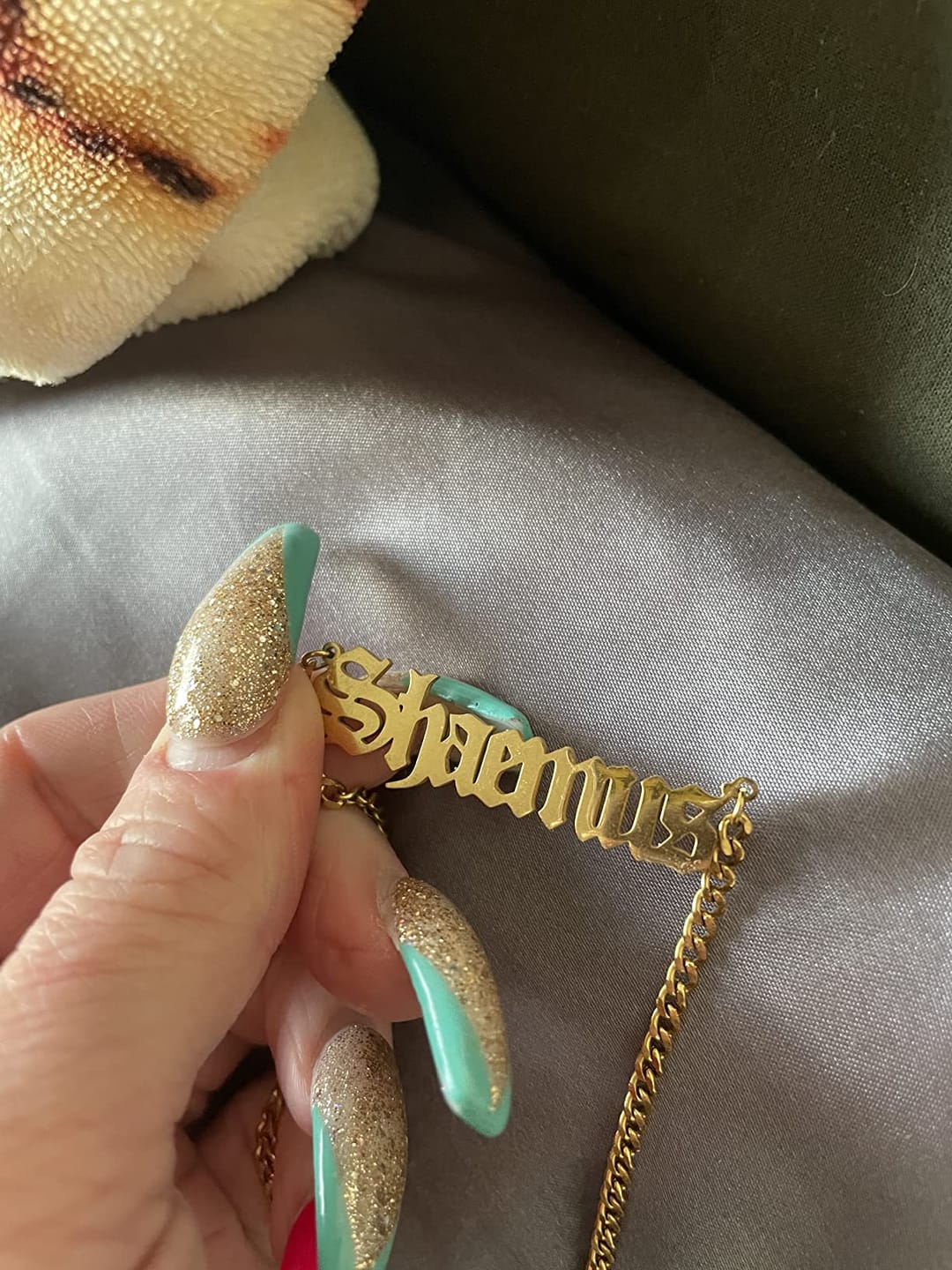 Customer photo review of CUSTOM OLD ENGLISH NAME NECKLACE